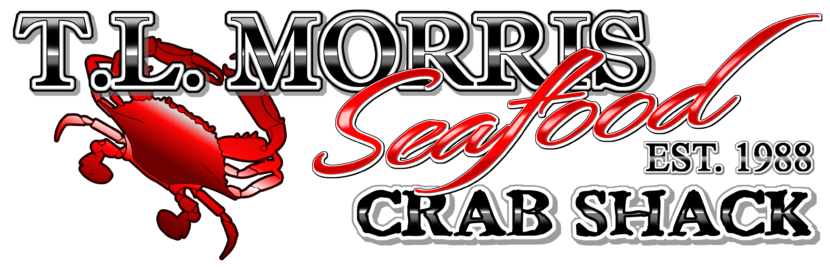 A red and white logo for morro bay seafood crab.